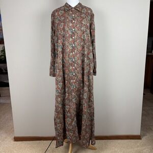 Natural Life Maxi Dress XS/S Brown Floral Print Button Down Long Sleeve Prairie